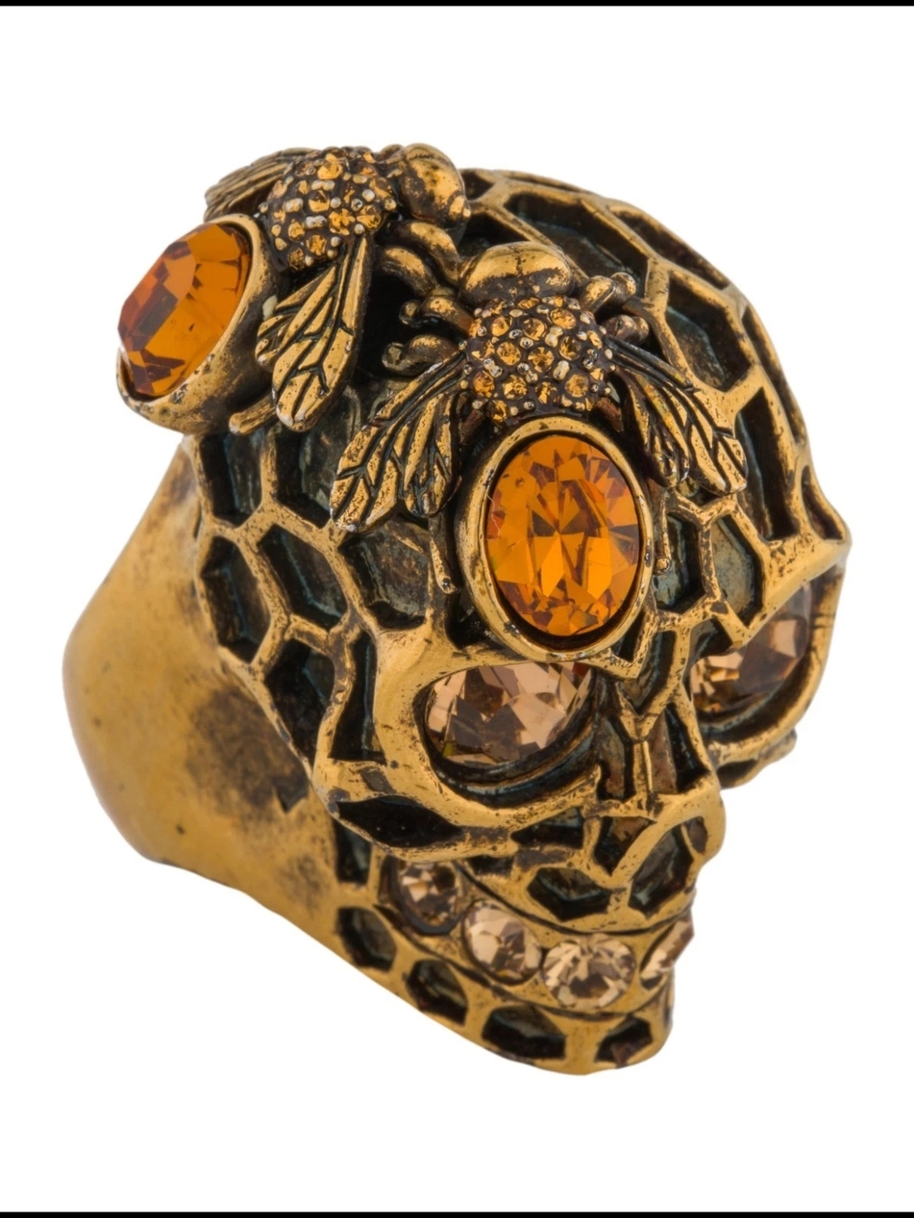 Alexander McQueen Swarovski Crystal-Embellished Honeycomb Skull RingSize: 6.5